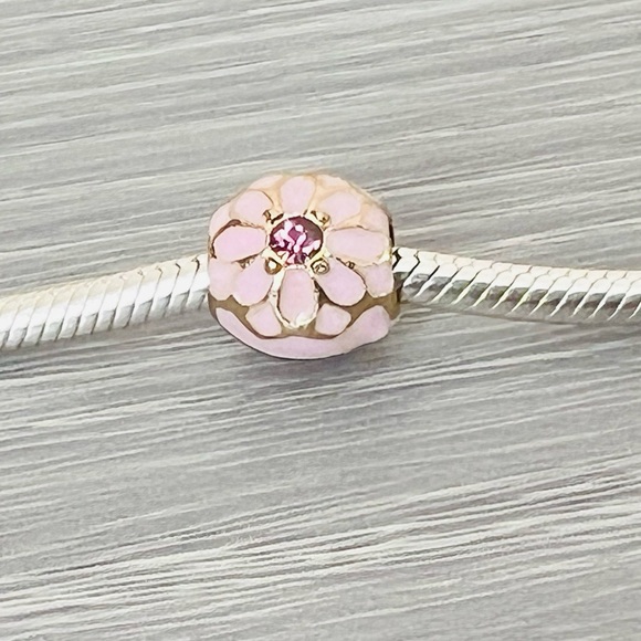 Gold plated pink crystal & Enamel Bracelet charm - Picture 3 of 5